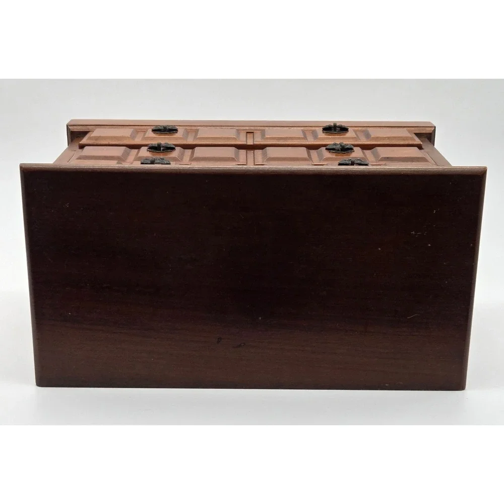Vintage Tundra Wooden Jewelry Box Chest Brown 4-Drawer Musical Taiwan Labeled